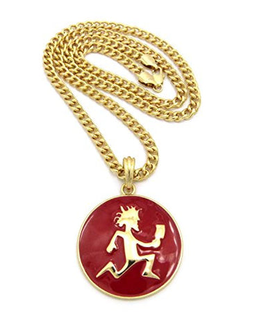 Hatchetman&cent;&ccedil; Red Medallion Pendant w/ 5mm 24"Cuban Chain Necklace in Gold-Tonee