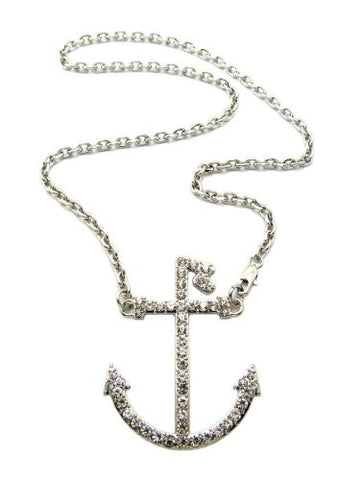 Celebrity Style Pave Anchor Necklace