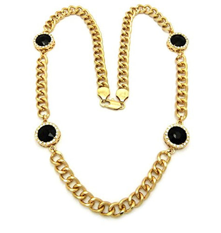 4 Round Faux Onyx Stone Chain Necklace