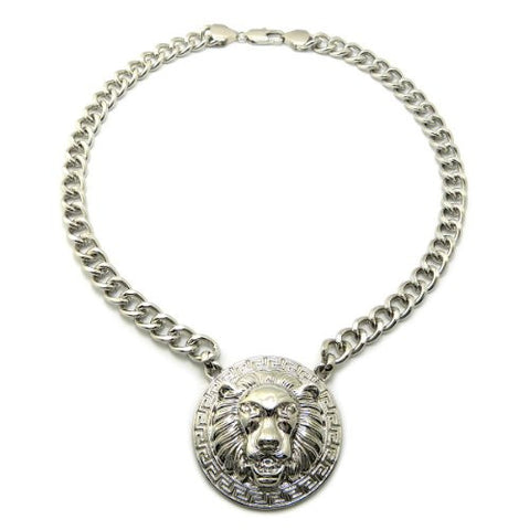 Lion Medal Charm 10mm 18" Link Chain Necklace Silver-Tone
