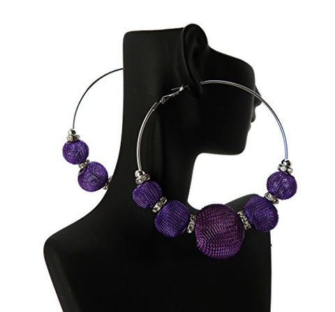 Rhinestone Ring Accent Mesh Ball Hoop Earrings