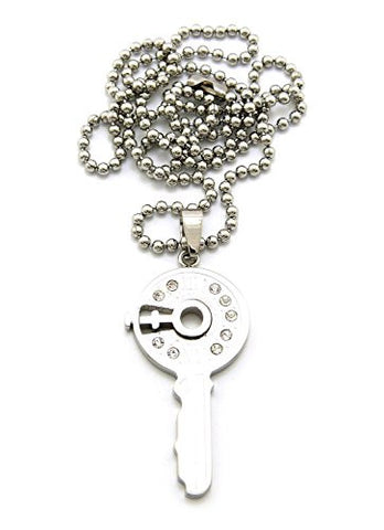 Time Key Pendant Necklace with 2mm 24" Stainless Steel Ball Chain - Silver-Tone