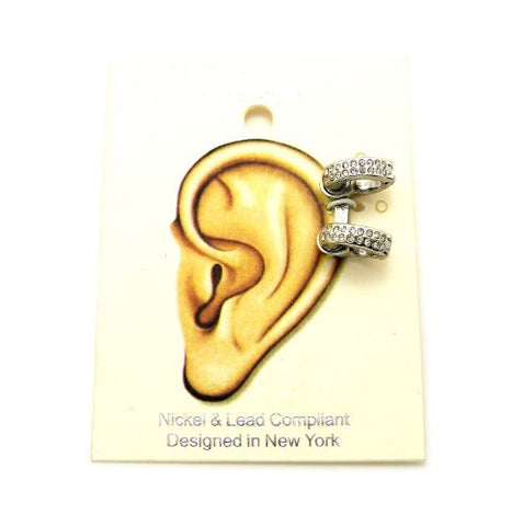 Pave 2 Ring Magnetic Ear Cuff in Silver-Tone