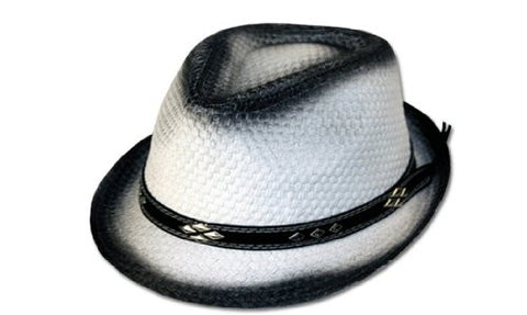 Mens Straw Paper Fedora Hat with Band Black/White F1421