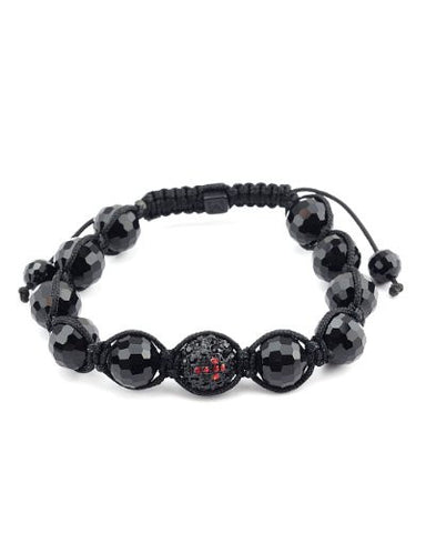 Cross Studded Encrusted Ball & Glass Beads Shamballa Bracelet XHB113BKRD