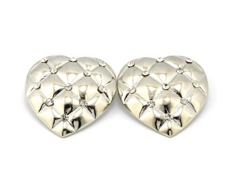 Quilted Heart Earrings in Silver-Tone
