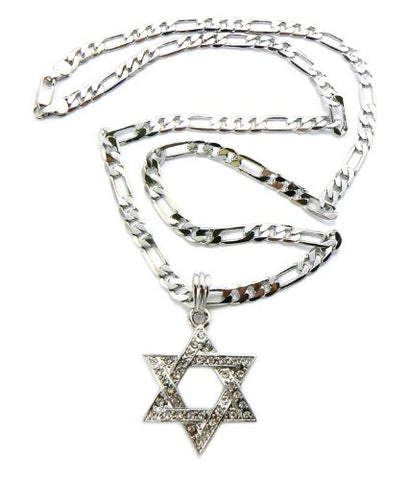 Star of David Rhinestone Pendant w/ 5mm 24" Figaro Chain in Silver Tone MSP116R