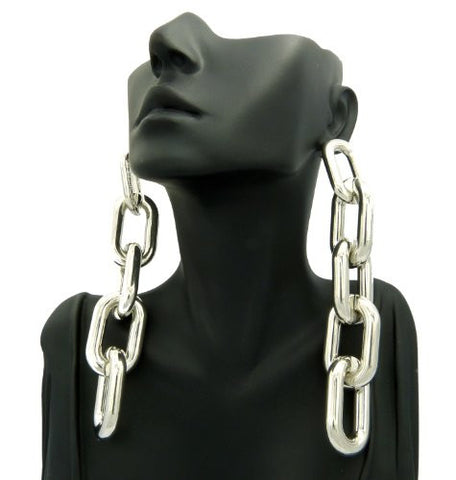 Chunky Link Chain Drop Earrings in Silver-Tone