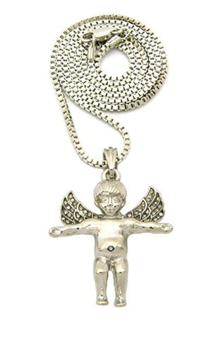 Baby Angel Cherub Flying Wing Pendant w/ Box Chain Necklace
