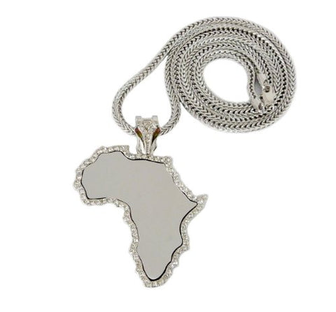 Mirroing Silver Tone Africa Pendant w/ 4mm 36" Franco Chain MP793R