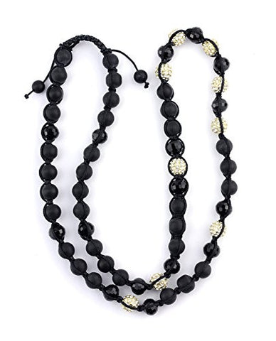Mixed Bead Chain Shamballa Necklace with Gold-Tone Encrusted Balls MHC11G