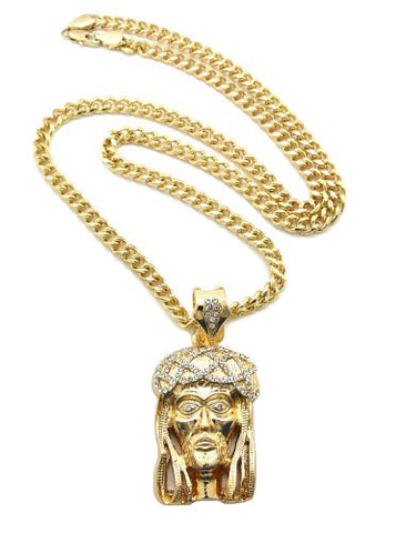 Crown of Thorns Jesus Pendant Necklace w/ 5mm 24" Cuban Link Chain XZ2GCC