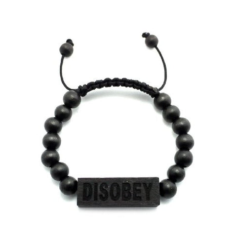 DISOBEY Wood Plaque Pendant Wooden Bead Chain Bracelet in Black-Tone WB34BK