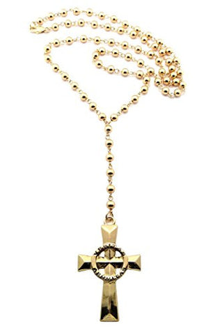 Truth & Justice Solid Veritas Aequitas Cross Pendant 6mm CCB Bead Rosary Necklace in Gold-Tone