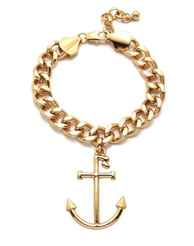 Plain R Navy Anchor 10mm 7.25" + Extension Link Chain Celebrity Fan Bracelet - Gold-Tone