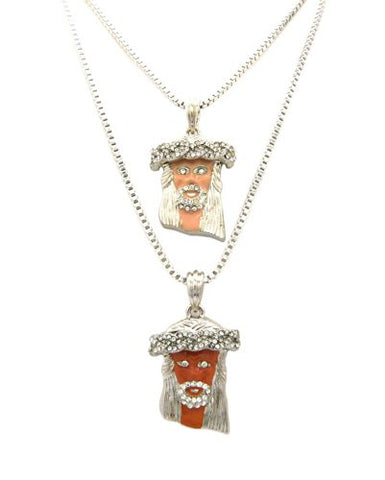 Paved Jesus Micro Pendant Set w/ Multi-Length Box Chains - Silver Tone RC308R