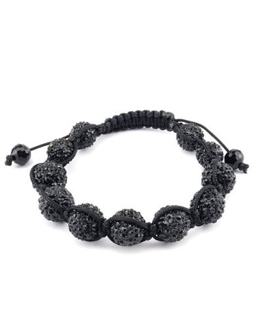 Black Tone Encrusted Rhinestone Beads Adjustable Shamballa Bracelet MHB13BK