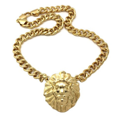 Brushed Lion Head Pendant Chain Necklace