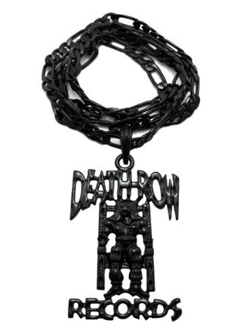 Mini Death Row Records Pendant 5mm 24" Figaro Chain Necklace in Jet Black