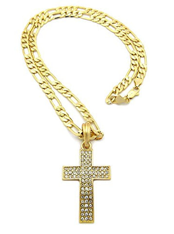 3 Row Rhinestone Cross Pendant Chain Necklace