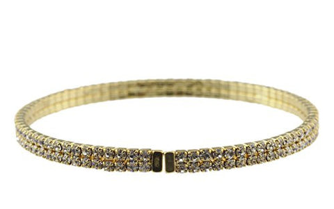 Elegant 2 Row Clear Swarovski Elements Flex Bracelet in Gold-Tone MADE IN KOREA IKB1001G