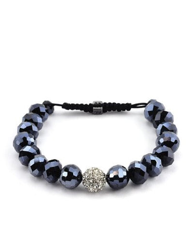 Blue Grey Tone Mirroring Faux Glass Beads Adjustable Bracelet SB1153