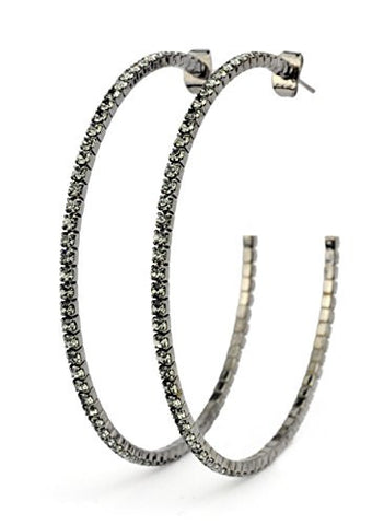 Clear Swarovski Elements 55mm Flex Hoop Earrings in Hematite-Tone MADE IN KOREA IKE1002HB