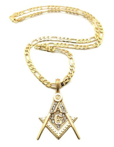Hematite Tone Square and Compass Pendant w/ 5mm 24" Figaro Chain MSP382HE