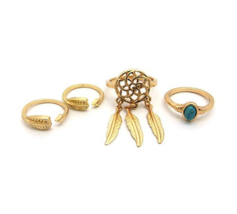 4 Piece Turquoise Stone Tribal Inspired Midi Ring Set