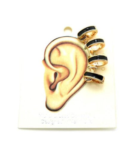 Black Accent Magnetic 4 Ring Ear Cuff in Gold-Tone