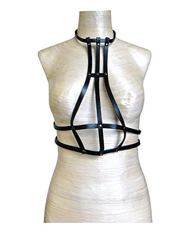 Fun Daring Front Mid Body Caged Look Open Back Faux Leather Body Chain Body Accessory