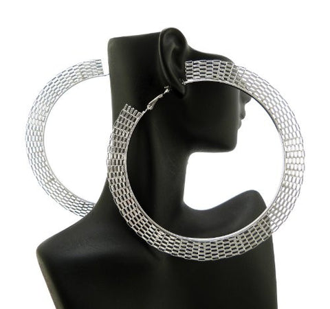 Silver Tone Metal Net Style Hoop Earrings CE1018RD