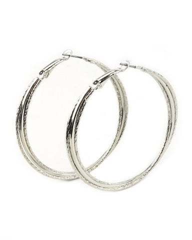 High Quality Hypo-Allergenic 60mm Triple-Ring Hoop Earrings in Silver-Tone MADE IN USA-L