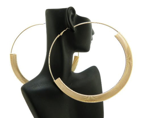 Flat Omega Chain Wrap 3.85" Hoop Earrings in Gold-Tone