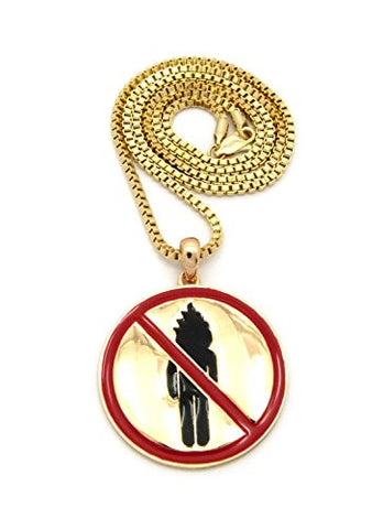 Rapper Music Video Monster Logo Pendant 2mm 24" Box Chain Necklace in Gold-Tone