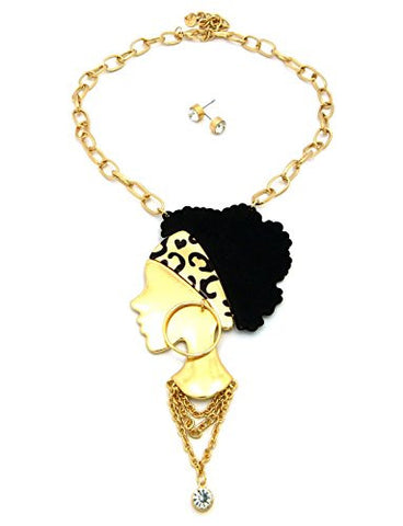 Leopard Headband Girl Solitaire Necklace w/ Earrings in Gold Tone JE1021GDLEO