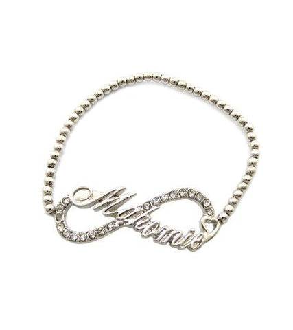 Mahomie (TM) Silver Tone Rhinestone Infinity Sign Bead Stretch Bracelet XB406R