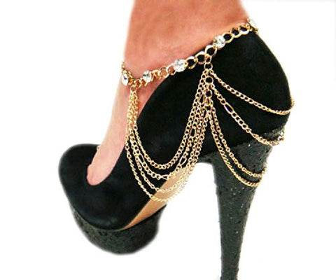 Glamorous Multi Style Chain Gold Tone Adjustable Anklet Heel Chain IHN1008G