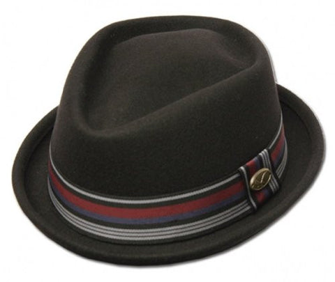 Men's Wool Felt Fedora Hat with Striped Ribbon and Lining (Large)
