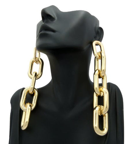 Chunky Link Chain Drop Earrings in Gold-Tone