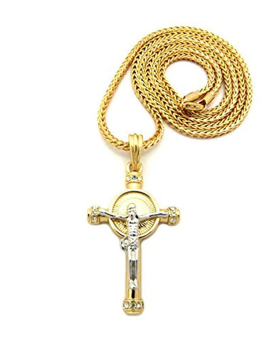 Gold Two-Tone Celtic Cross Pendant 2mm 24" Franco Chain Necklace