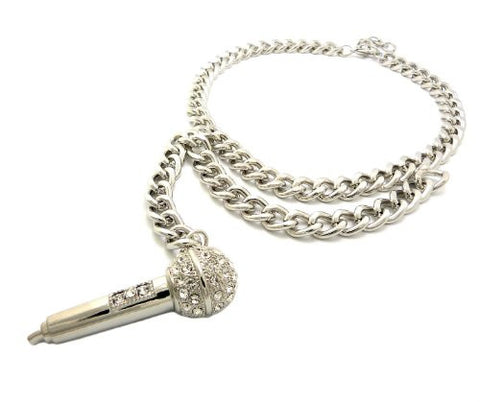 Side Hang Microphone Charm 18" Link Chain Necklace in Silver-Tone