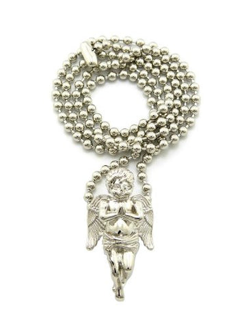 Very Rare Trendy Mini Micro Angel Pendant w/3mm 27" Ball Chain Necklace Silver Color MMP3R