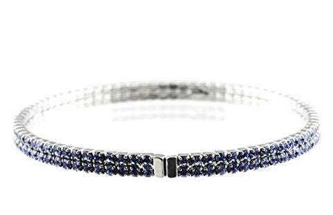 Elegant 2 Row Blue Swarovski Elements Flex Bracelet in Silver-Tone MADE IN KOREA IKB1001RB