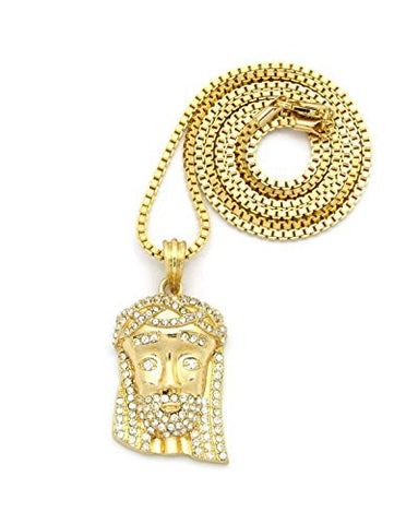 Paved Jesus Micro Pendant with 24" Box Chain Necklace in Gold-Tone MMP46GBX