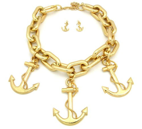 Anchor Charm Chain Necklace and Earrings