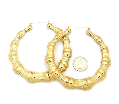 Classic Bamboo 4" Hoop Door Knocker Earrings in Gold-Tone