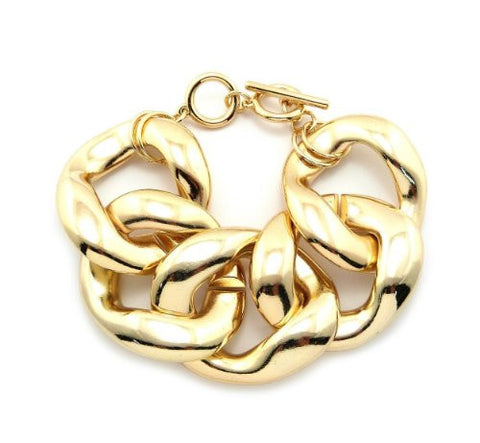 Extra Thick Celebrity Look Toggle Clasp Chain Bracelet in Gold-Tone