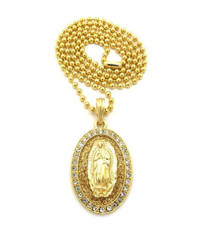 Sparkle Pave Oval Jesus Pendant 3mm 27" Ball Chain Necklace in Gold/Gold-Tone