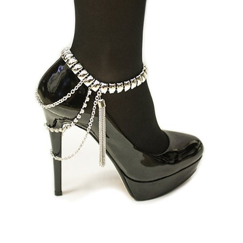 Silver Color Multi Link Rhinestone Charm Heel Chain Fashion Anklet DB1020RDCLR